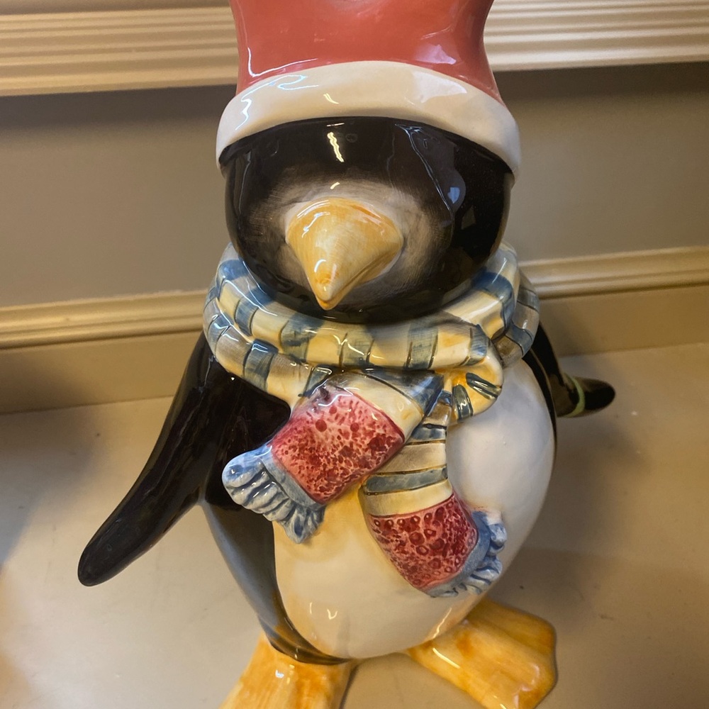 Festive Penguin Figurine with Scarf and Hat
